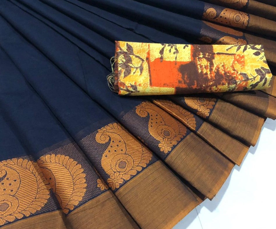 Navy Blue Cotton Saree