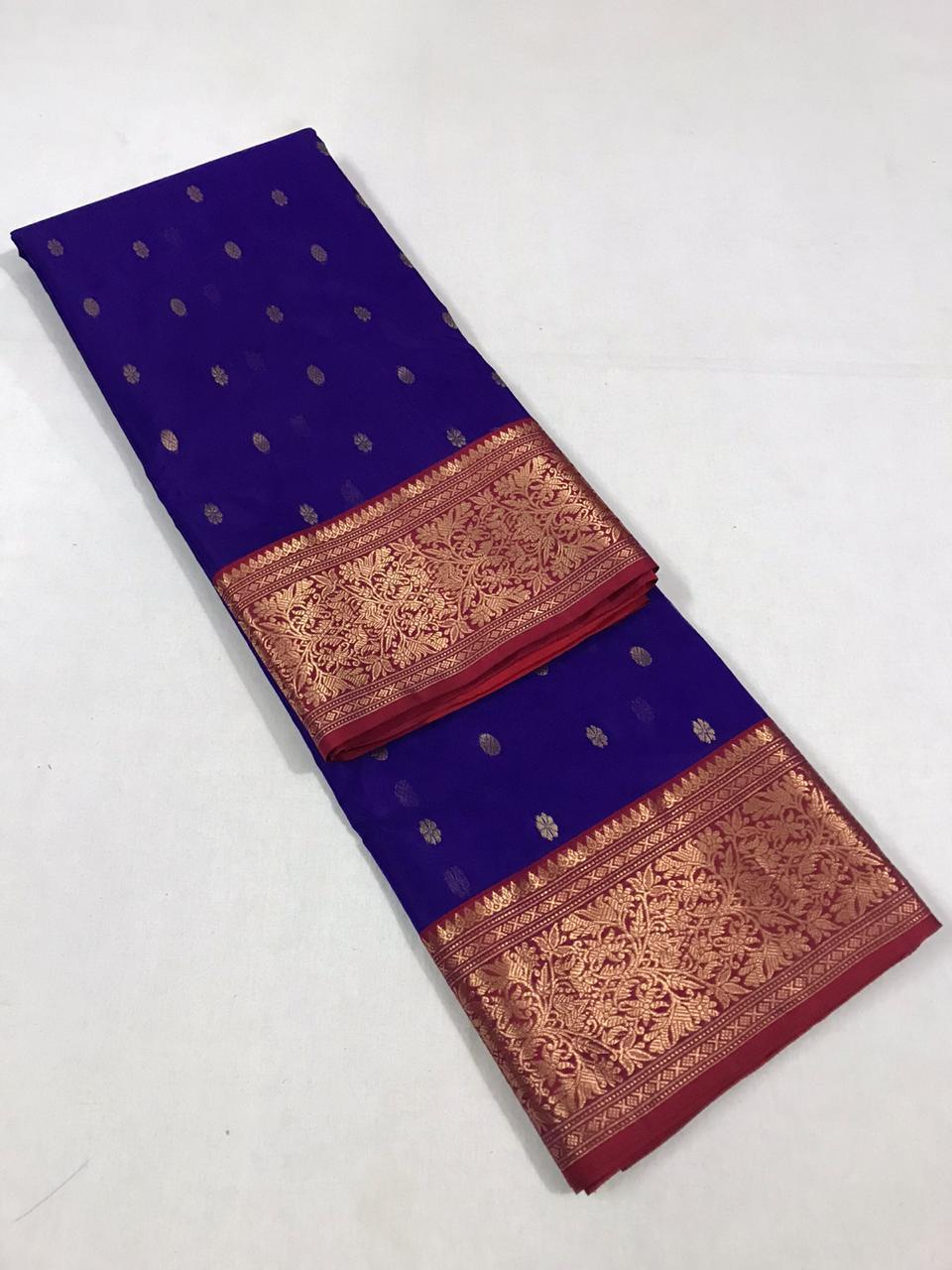 Navy Blue Pure Katan Silk Chanderi Saree