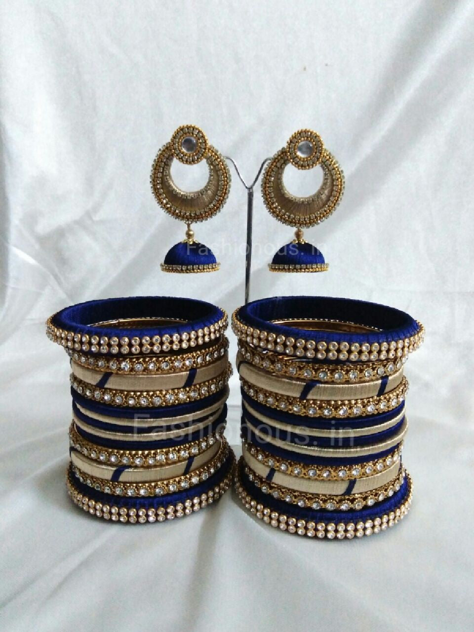 Royal Blue Colour Earrings Navy Blue Dress With Gold Jewelry