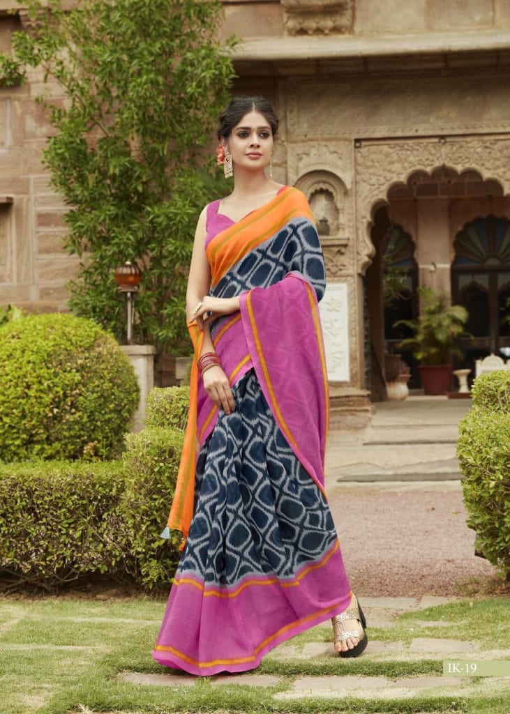 Navy Blue and Pink Jute Saree-JS002