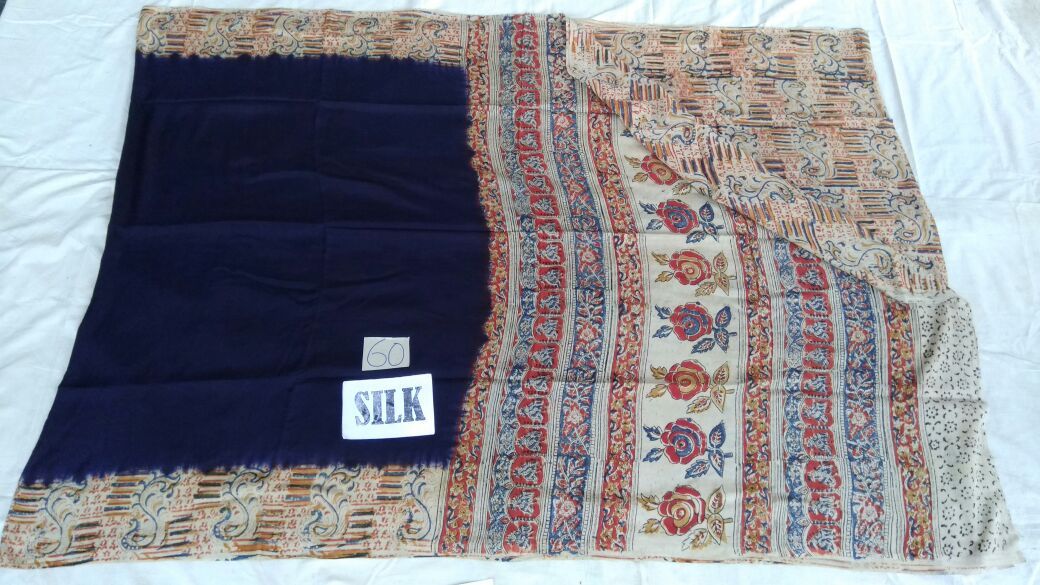Navy Blue with Patil Pallu Silk Kalamkari Saree-KALAMKARI-0011