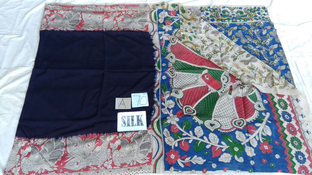 Navy Blue with Patil Pallu Silk Kalamkari Saree-KALAMKARI-0016
