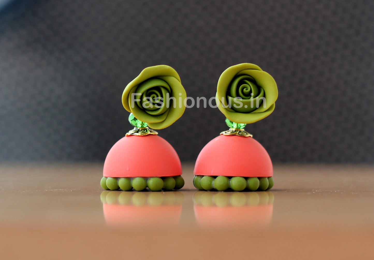 Olive Green Rose Floral Orange Jhumka-ZAPCJH-029