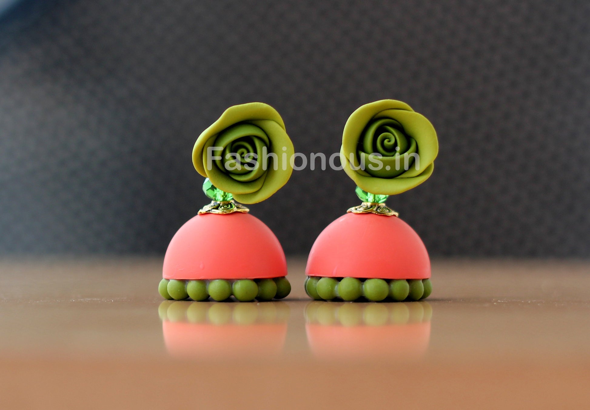 Olive Green Rose Floral Orange Jhumka-ZAPCJH-029