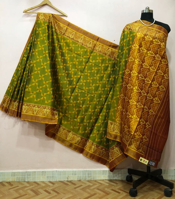 Mustard Olive Green Alpana Designed Patola Silk Saree-PPSRE-029
