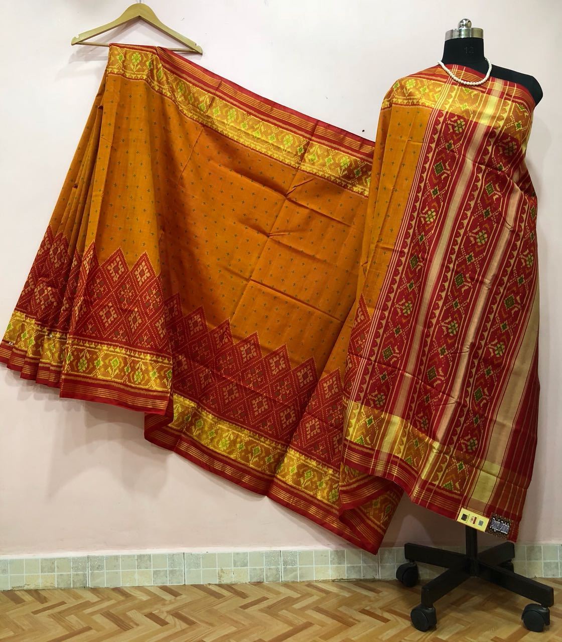 Orange Diamond Designed with Red Pallu Patola Silk Saree-PPSRE-054
