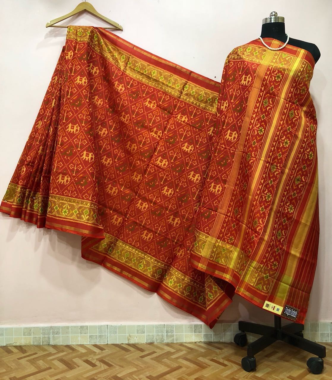 Orange Diamond Elephant Designed Patola Silk Saree-PPSRE-057