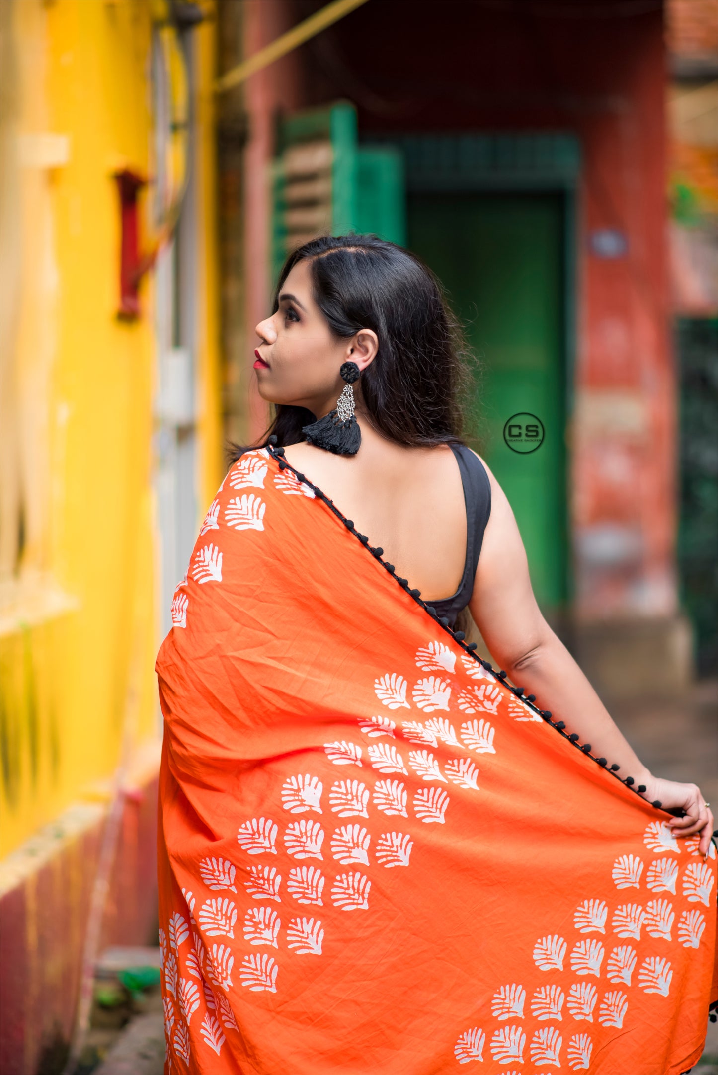 Orange Bliss Cotton Saree with Pom-Pom Border - TCS042