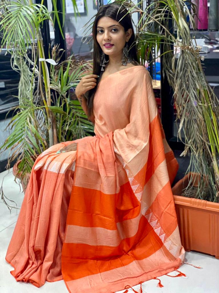 Orange Linen Saree