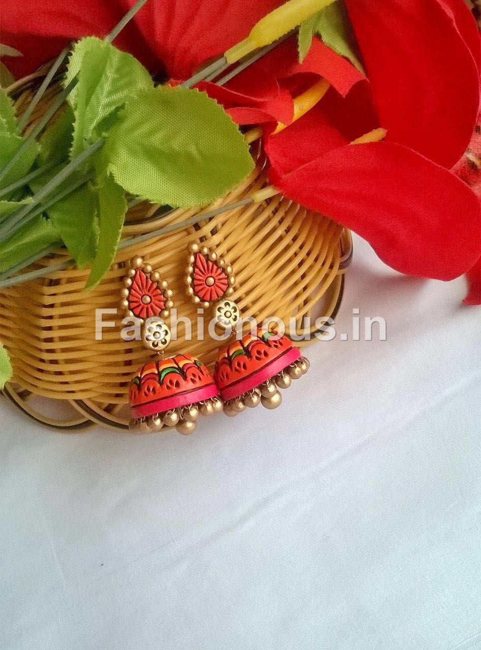 Orange and Pink Terracotta Jhumka