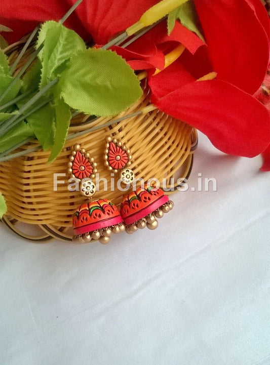 Orange and Pink Terracotta Jhumka