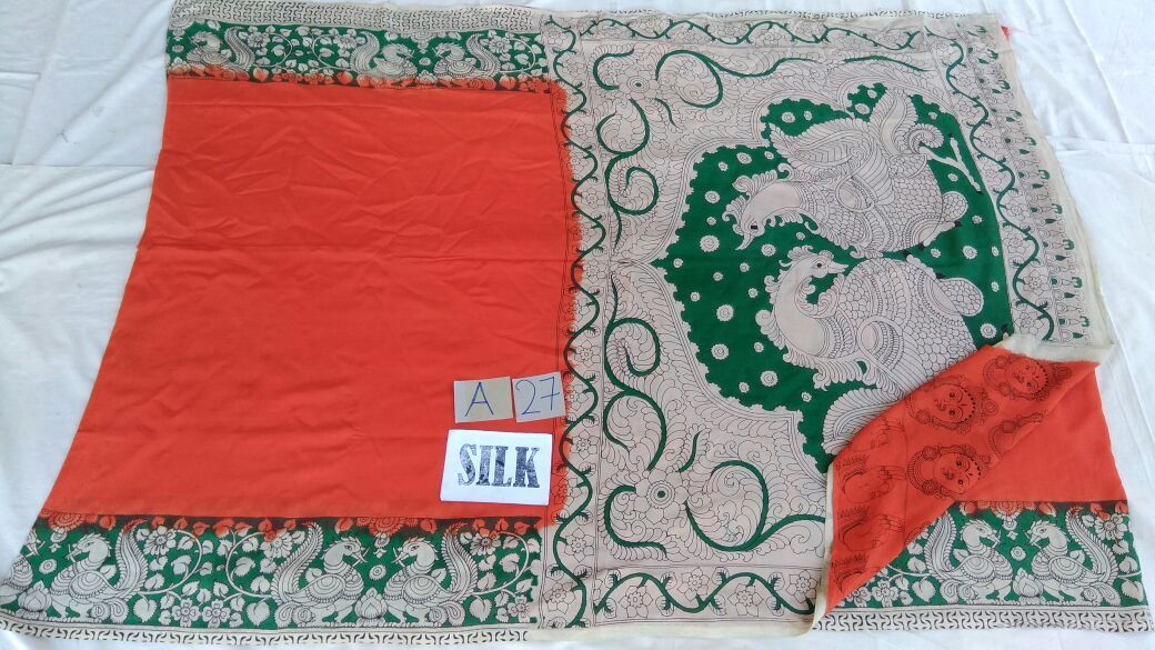 Orange with Patil Pallu Silk Kalamkari Saree-KALAMKARI-0073