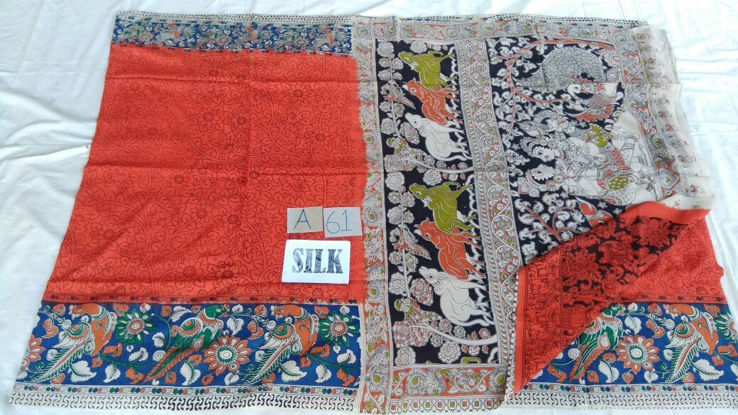 Orange with Patil Pallu Silk Kalamkari Saree-KALAMKARI-0074