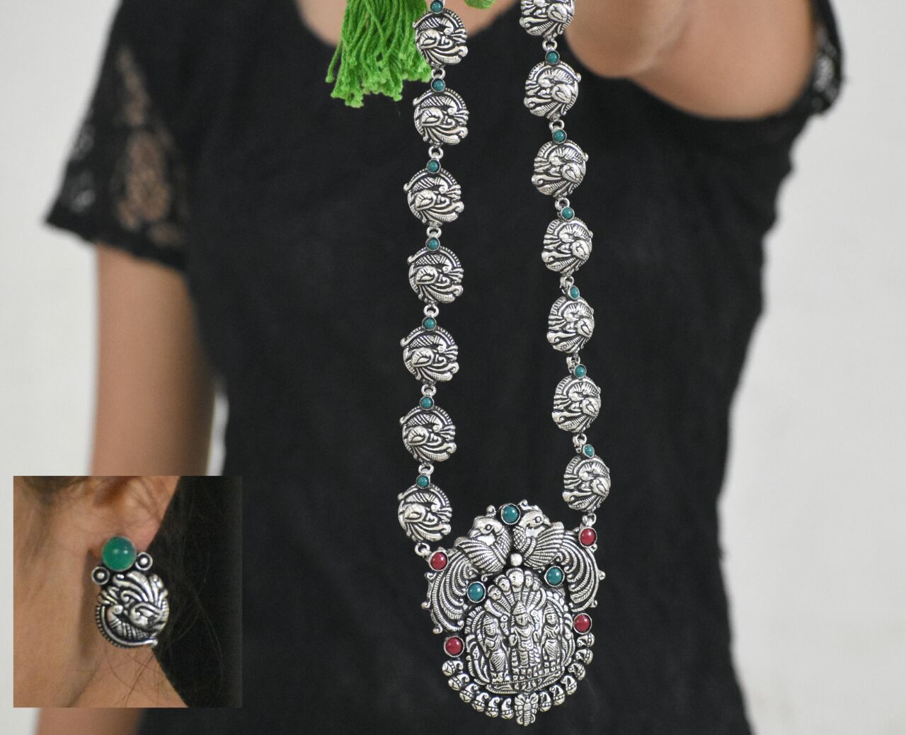 Oxidized Temple Necklace and Earrings-OTN046