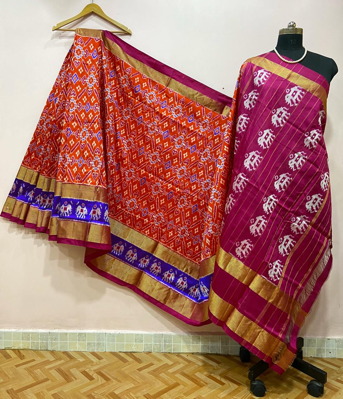 Multicoloured with Elephant Motifs Patola Silk Saree-PSS1501