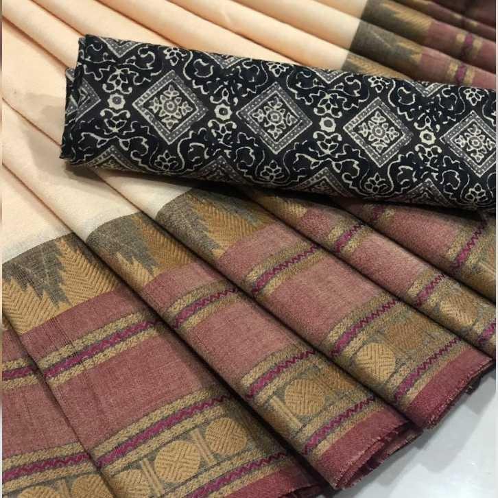 Peach Chettinad Saree With contrast Kalamkari Border-CS610