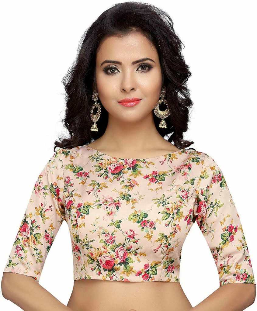 Peach Floral Printed Readymade Blouse