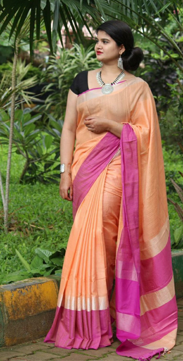 Peach Perfect Linen Saree (Blend)-LN405