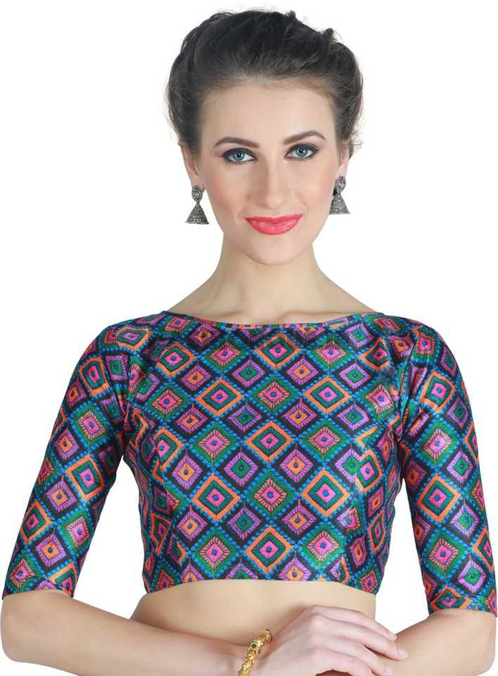 Peacock Blue Digital Printed Readymade Blouse