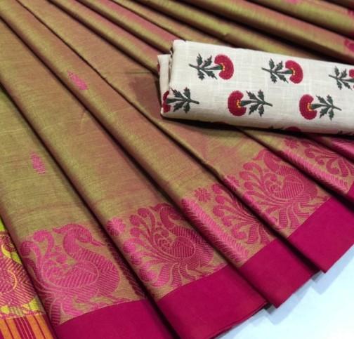 Peacock Motif Border Chettinad Saree-CS707