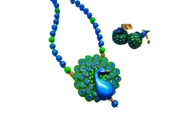 Peacock Polymer Clay Jewellery Set