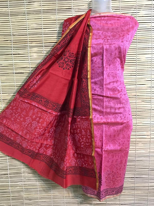 Pink With Rustic Brown Dupatta Unstitched Salwar Suit