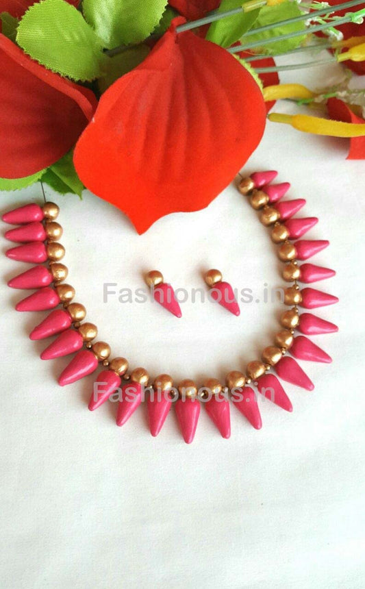 Pink Droplet Designed Terracotta Jewellery Set-TJS-068