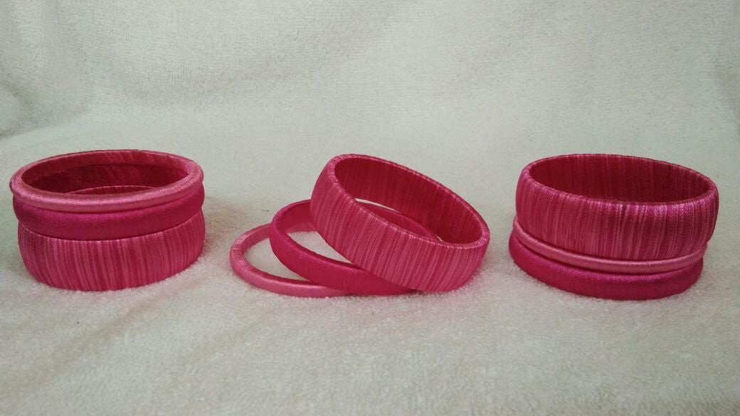 Pink Dual Color Fancy Wear Silk Thread Bangles-STBS-008