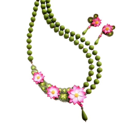 Pink Floral Polymer Clay Jewellery Set
