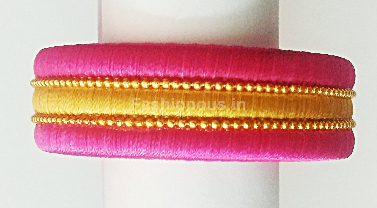 Pink and Gold Silk Thread Jewellery Set