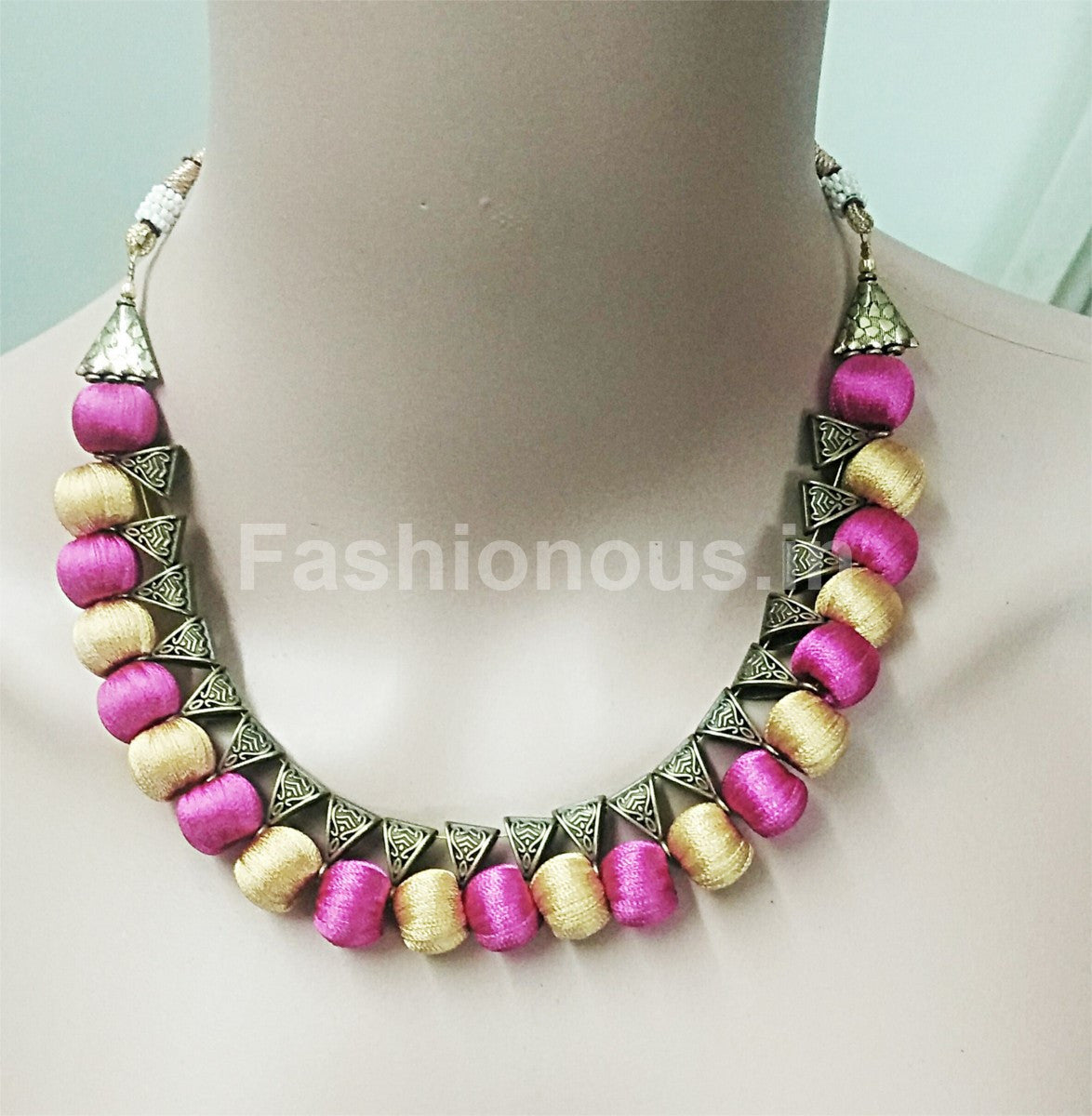 Pink and Gold Silk Thread Jewellery Set