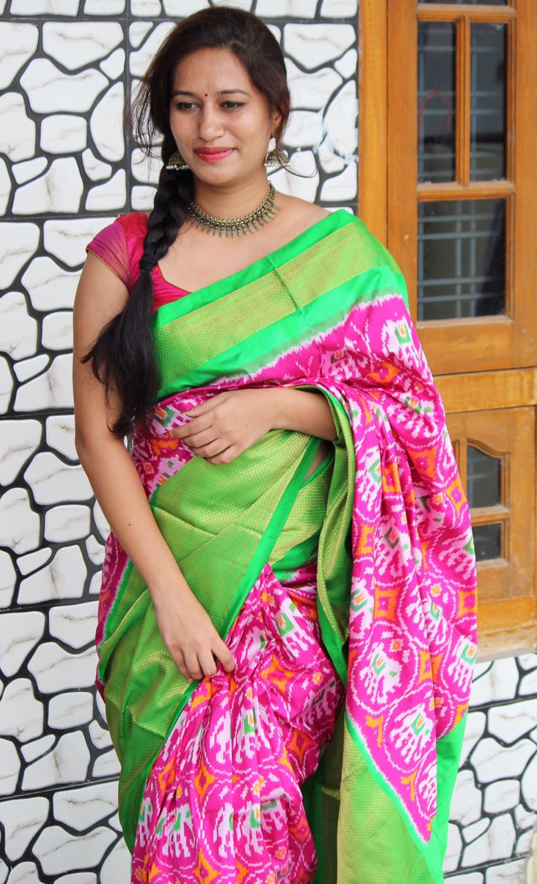 Pink Ikkat Silk Saree