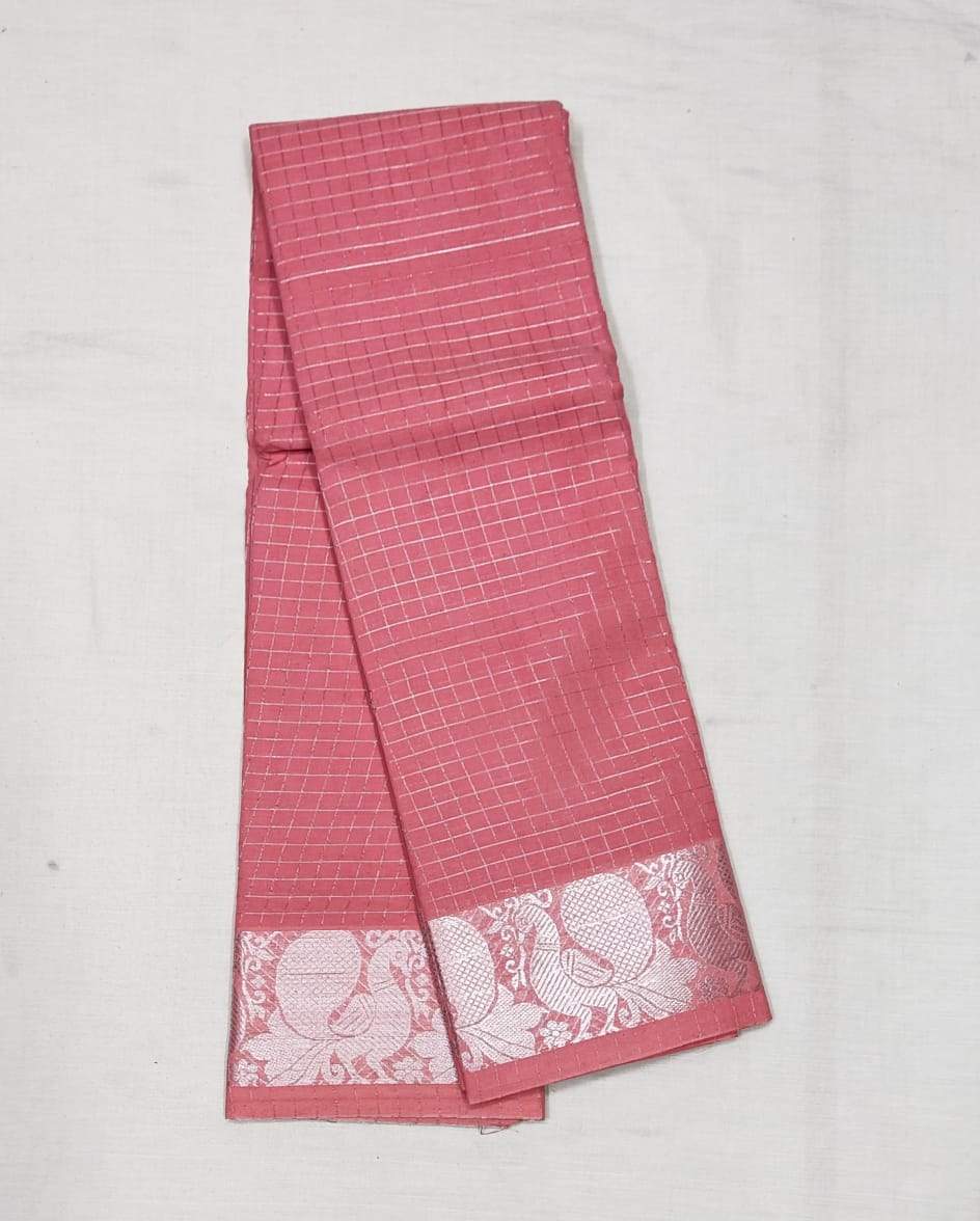 Baby Pink Madurai Sungudi Saree with Silver Zari Border