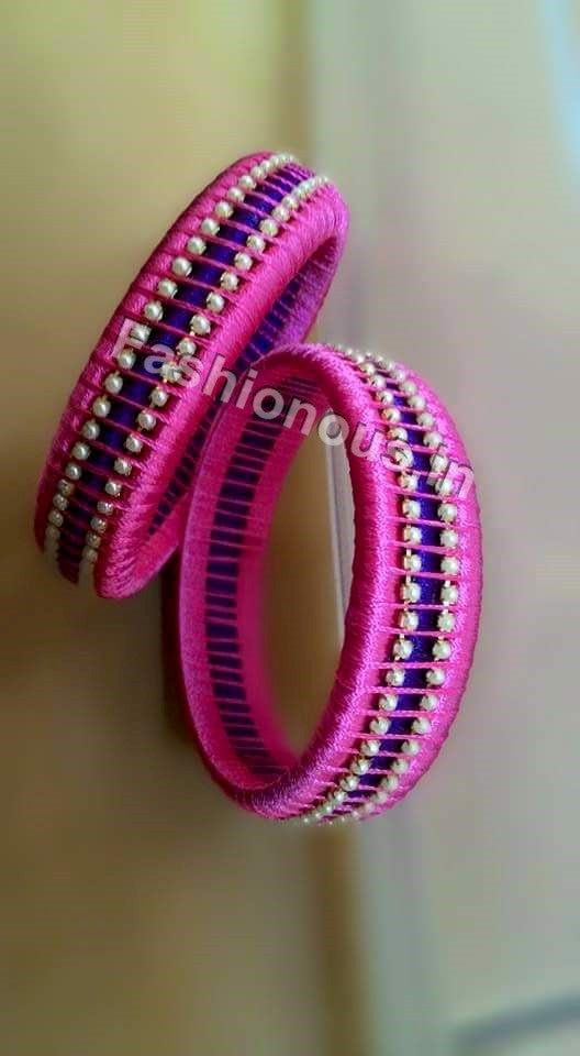 Pink and Blue Silk Thread Bangle Pair