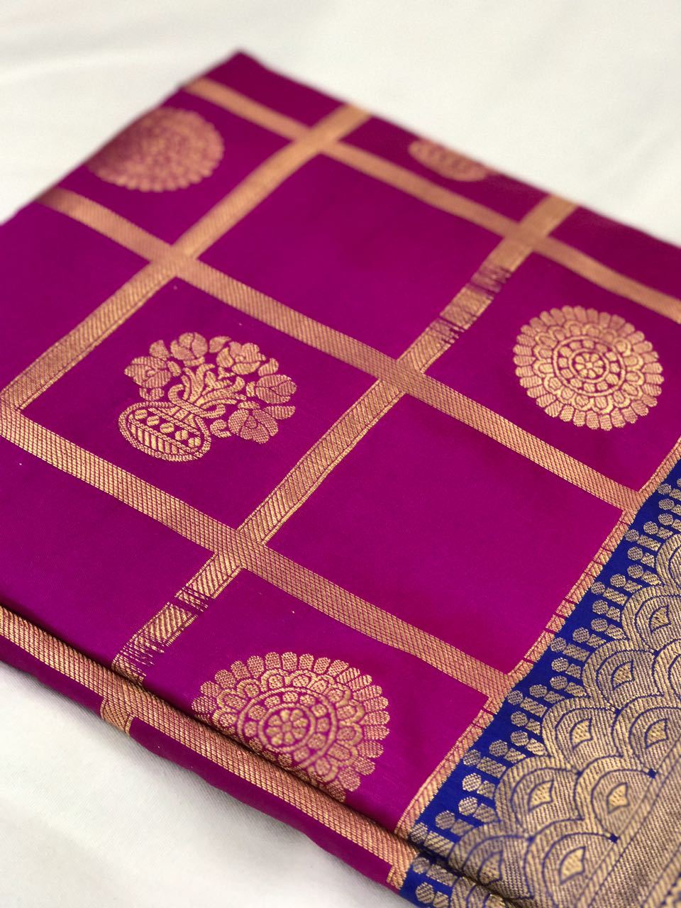 Pink and Blue with Floral Pot Zari Work Banarasi Silk Saree-SRE-137
