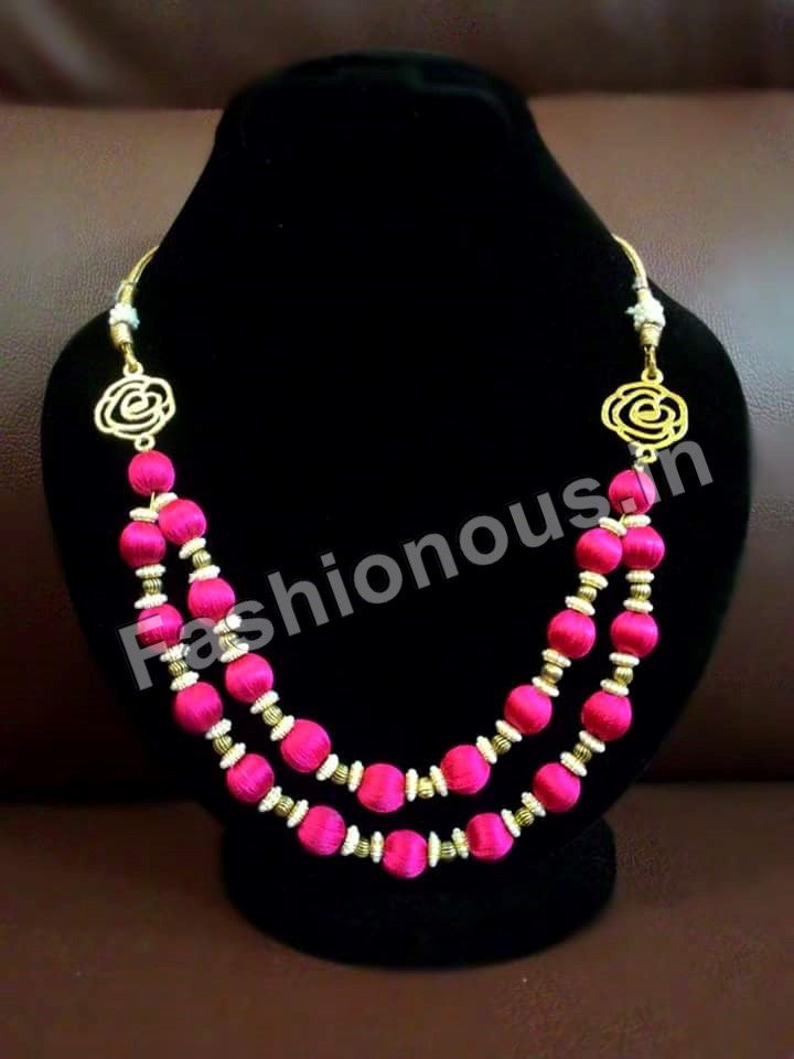 Pink and Gold Silk Thread Jewellery Set