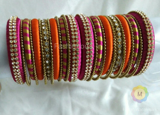 Pink and Orange Silk Thread Bangles