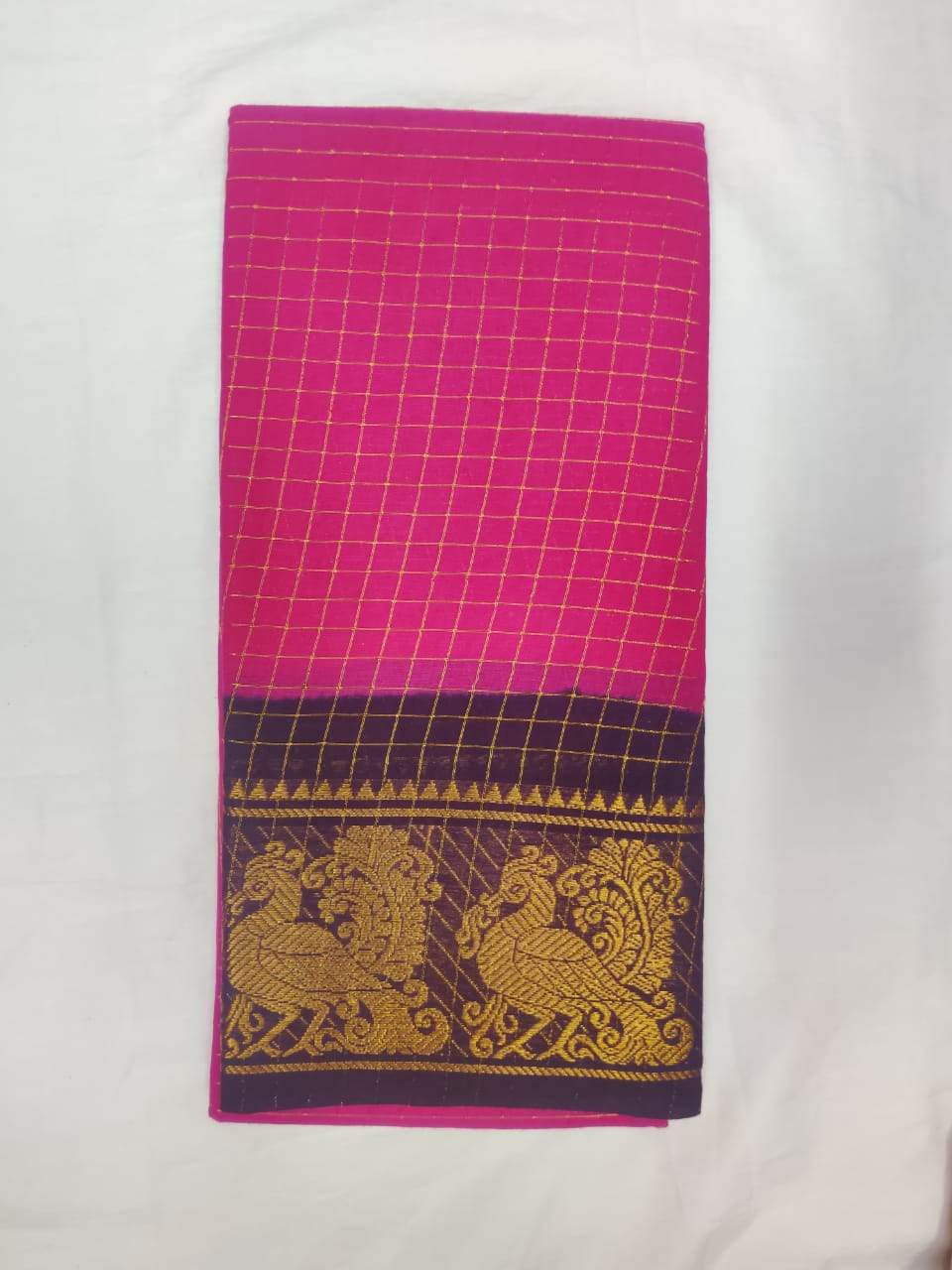 Pink and Purple-Madurai Sungudi Sarees - Double side Jari Border