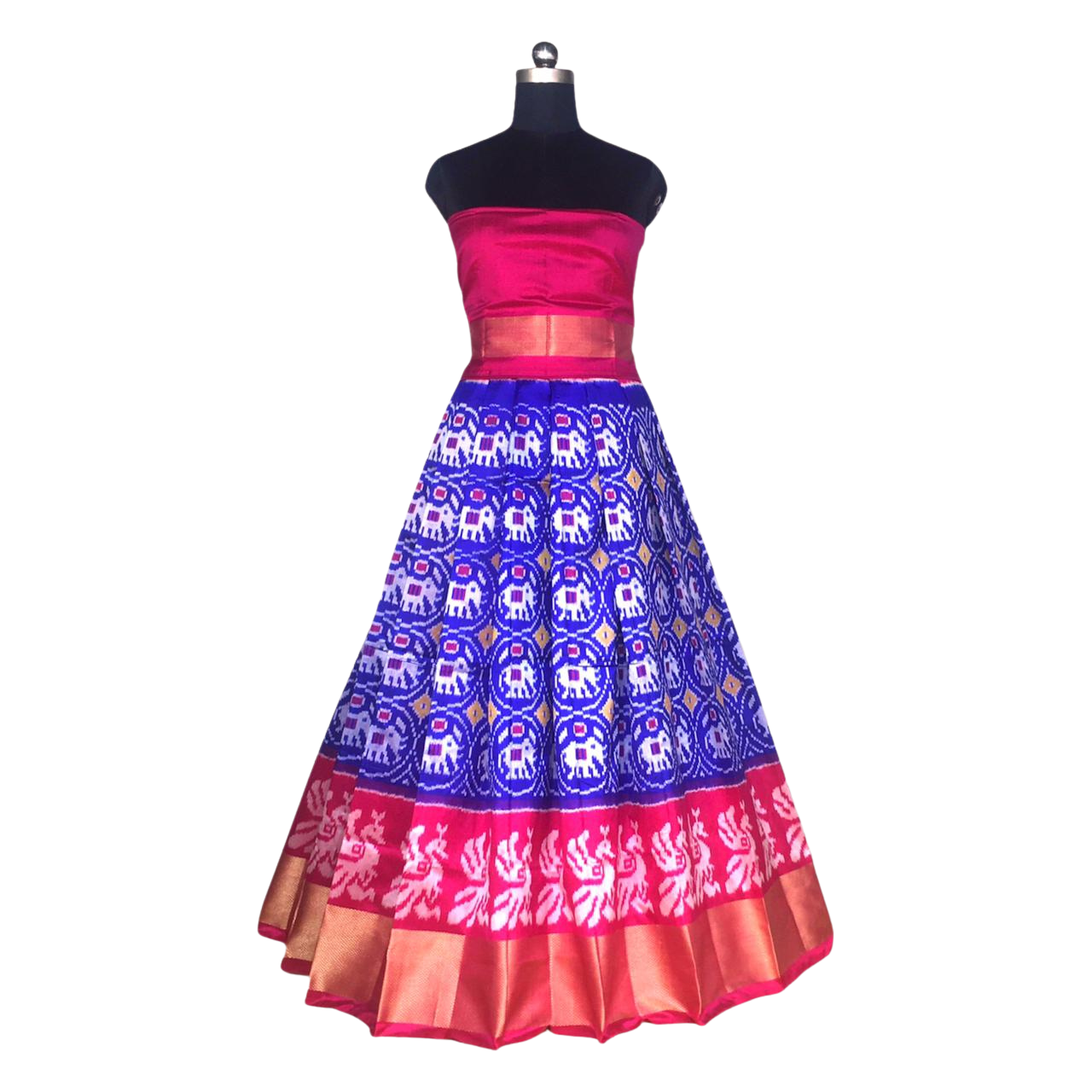 Pink and Purple Ikkat Pure Silk Lehenga