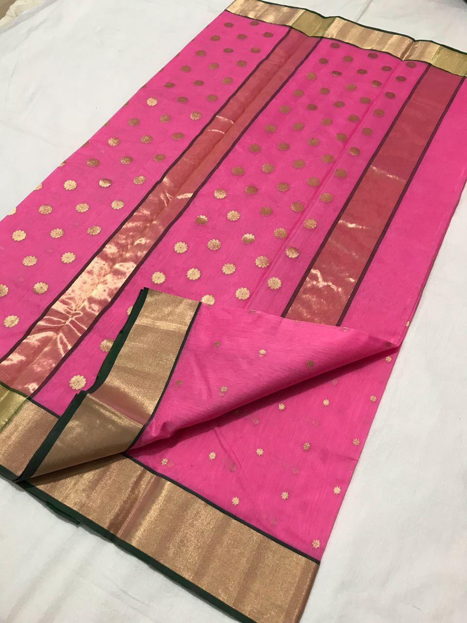 Pink with Golden Dotted Eknaliya Booties Chanderi Silk Saree