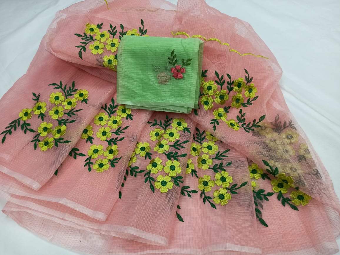 Pink with Lightgreen Kota Doria Saree