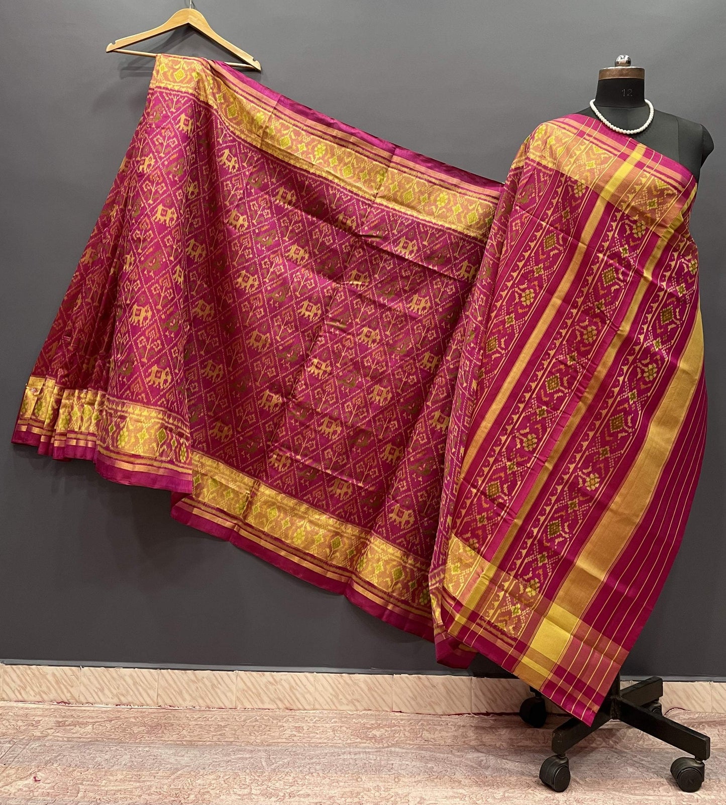 Pinkish Red Pure Silk Patola Saree