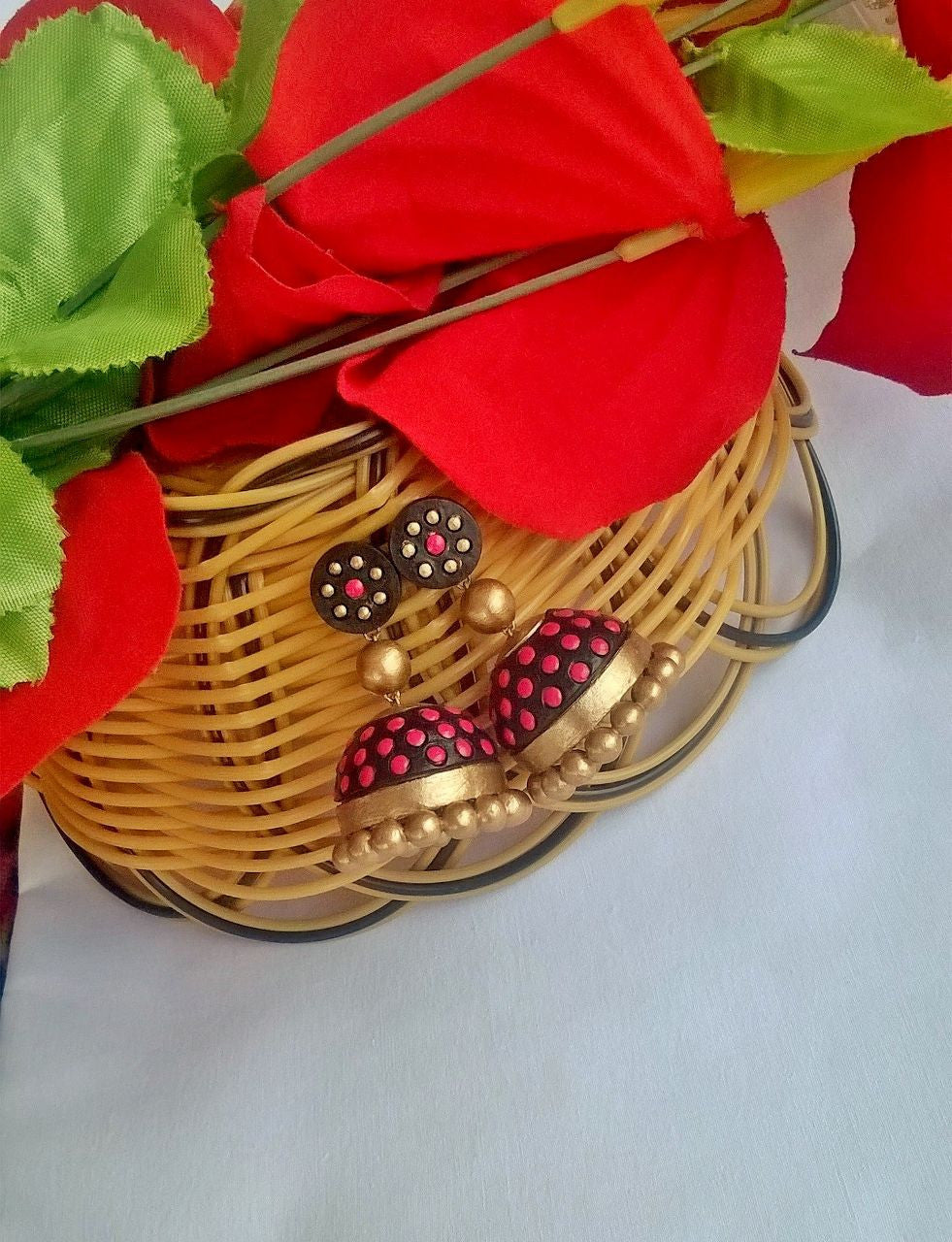 Pretty Pink & Black Terracotta Jhumka