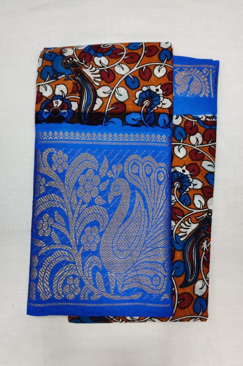Printed Madurai Sungudi Saree Blue Border