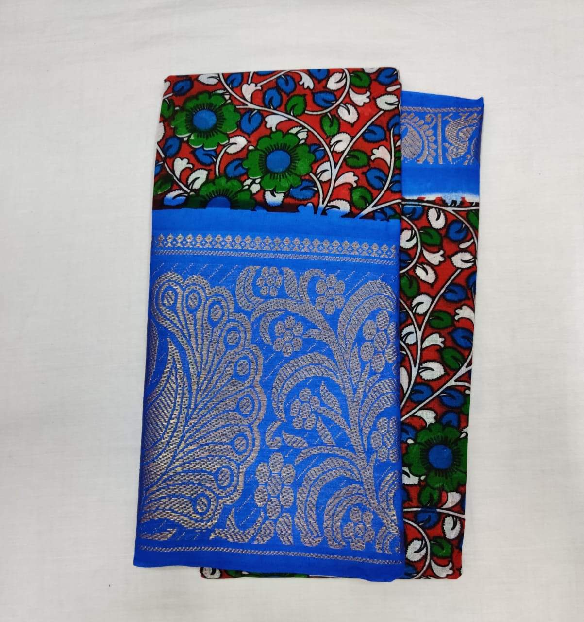 Majestic Blue Printed Madurai Sungudi Saree