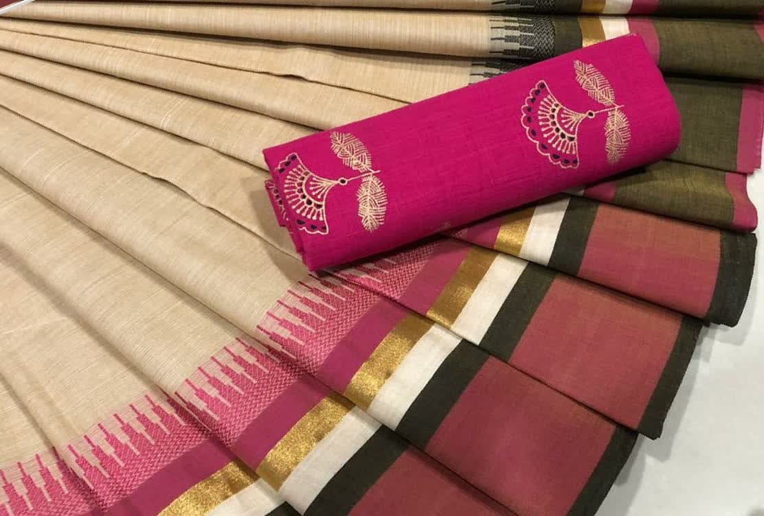 Pure Cotton Saree Light Beige CPC 003