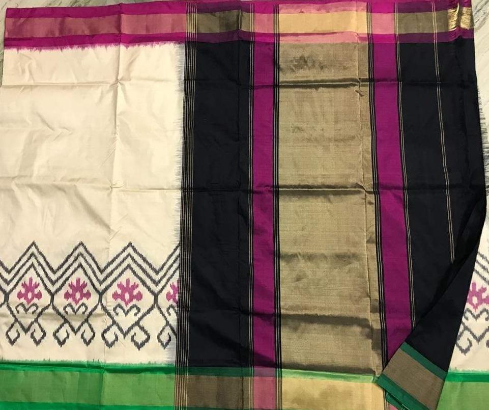 Midnight Jasmine Pure Ikat Silk Saree-004 White attractive partywear saree