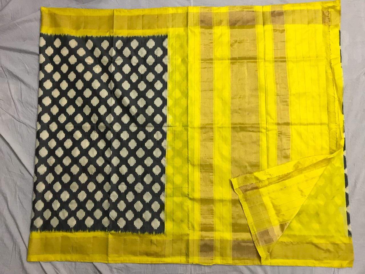 Blooming Dandelion Pure Ikat Silk Saree-006 Yelow and black coloured simple saree