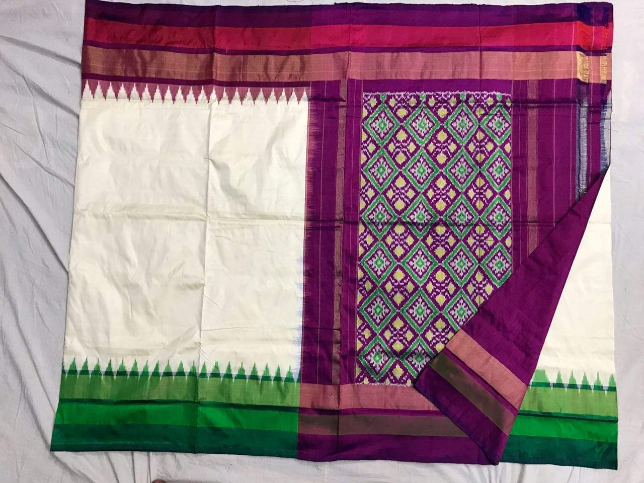 Dewdrop Fresh Pure Ikat Silk Saree-022 White coloured partywear saree