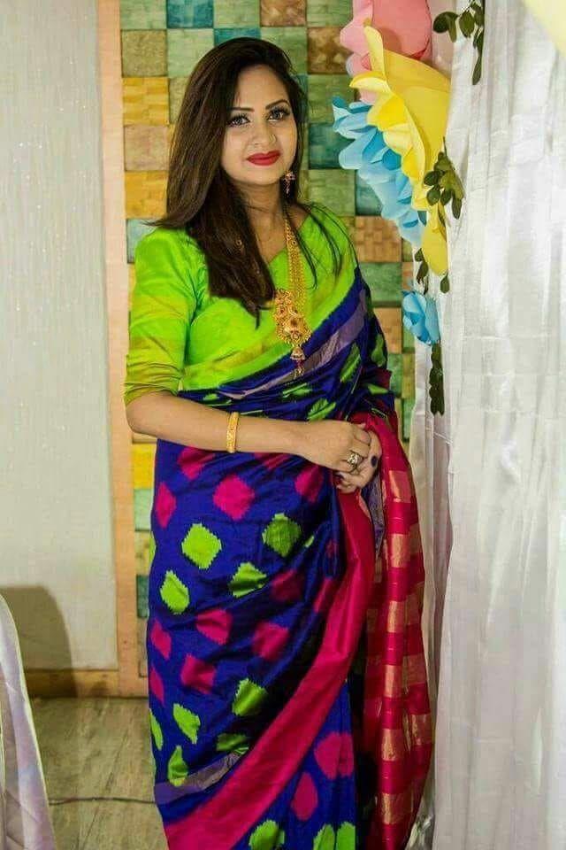 Sapphire Song Pure Ikat Silk Saree-033 Blue and green coloured partywear saree